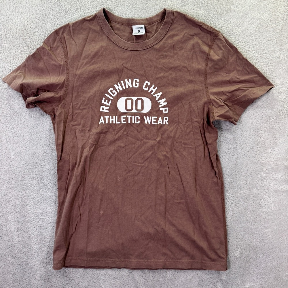Reigning Champ T-Shirt Men Small Brown Graphic Logo Short Sleeve Athletic Casual
